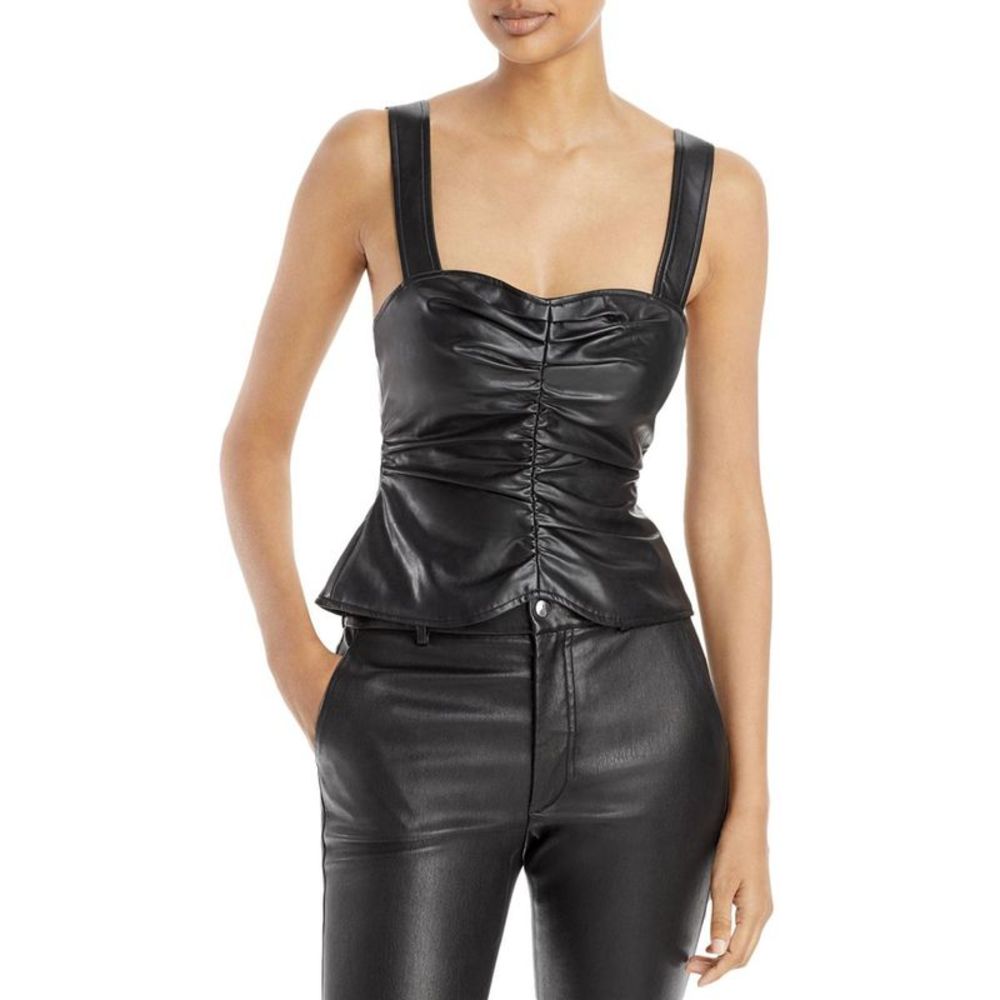 A.L.C. Womens Lauryn II Black Faux Leather Ruched Shell Tank Top Shirt NWT